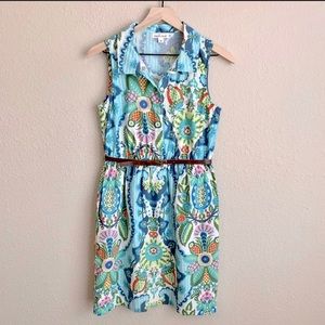 Floral Sleeveless Mini Dress - Blue and Green